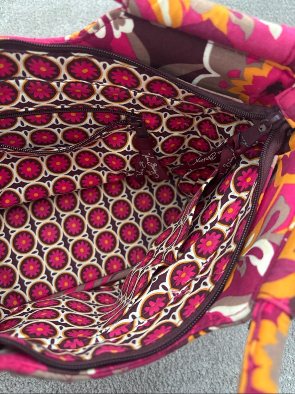 Vera Bradley Handbag Carnaby Pink Tan Floral Double Handle Purse Quilted - Picture 3 of 5